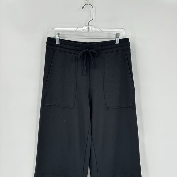 QUINCE wide leg pants cropped super soft drawstring fleece tencel black M - Picture 5 of 10